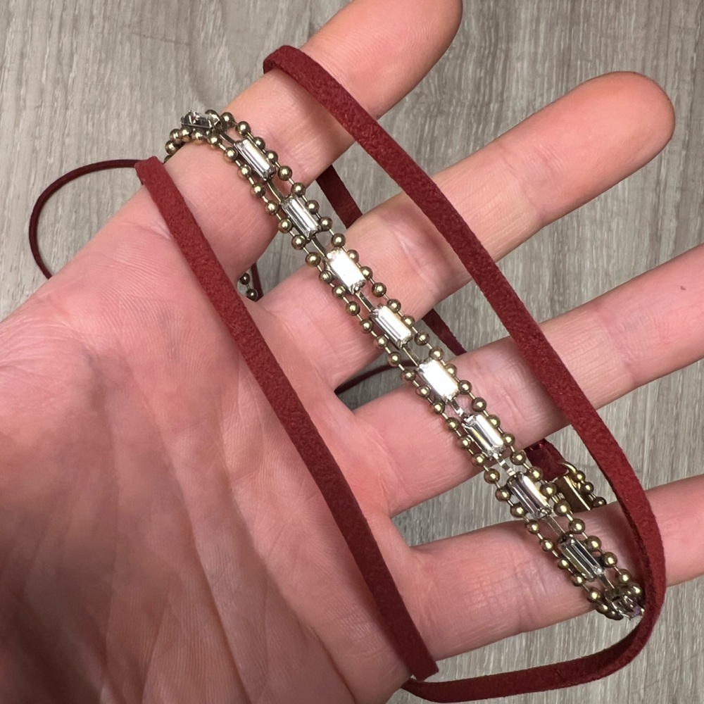 jen atkin chloe + isabel leather rhinestone lariat choker necklace and bracelet